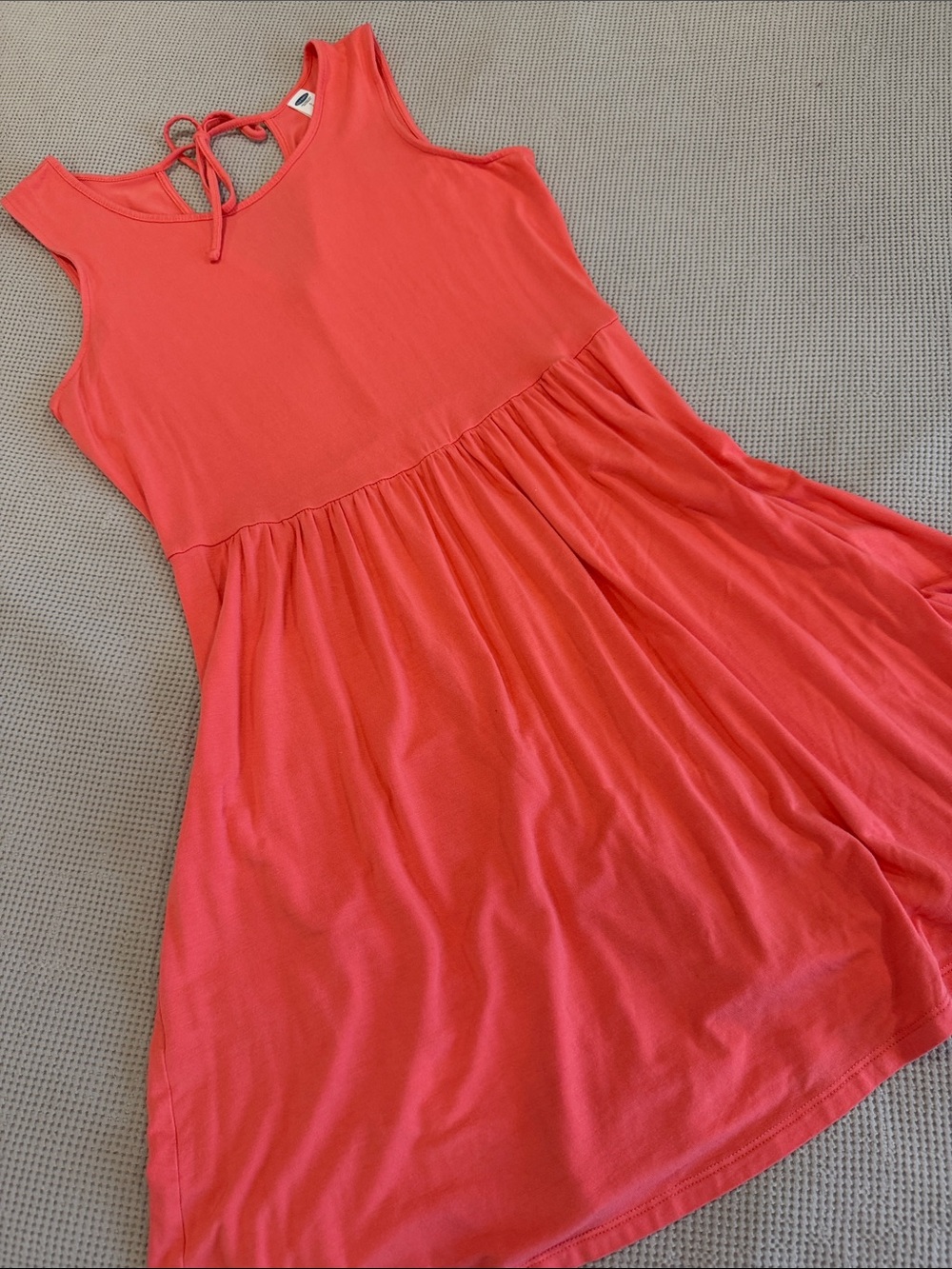 Coral Sleeveless Tie-Back Casual Dress